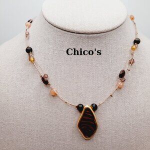 Vintage Chico's Animal Print Pendant Beaded Wire Necklace, 20 Inches